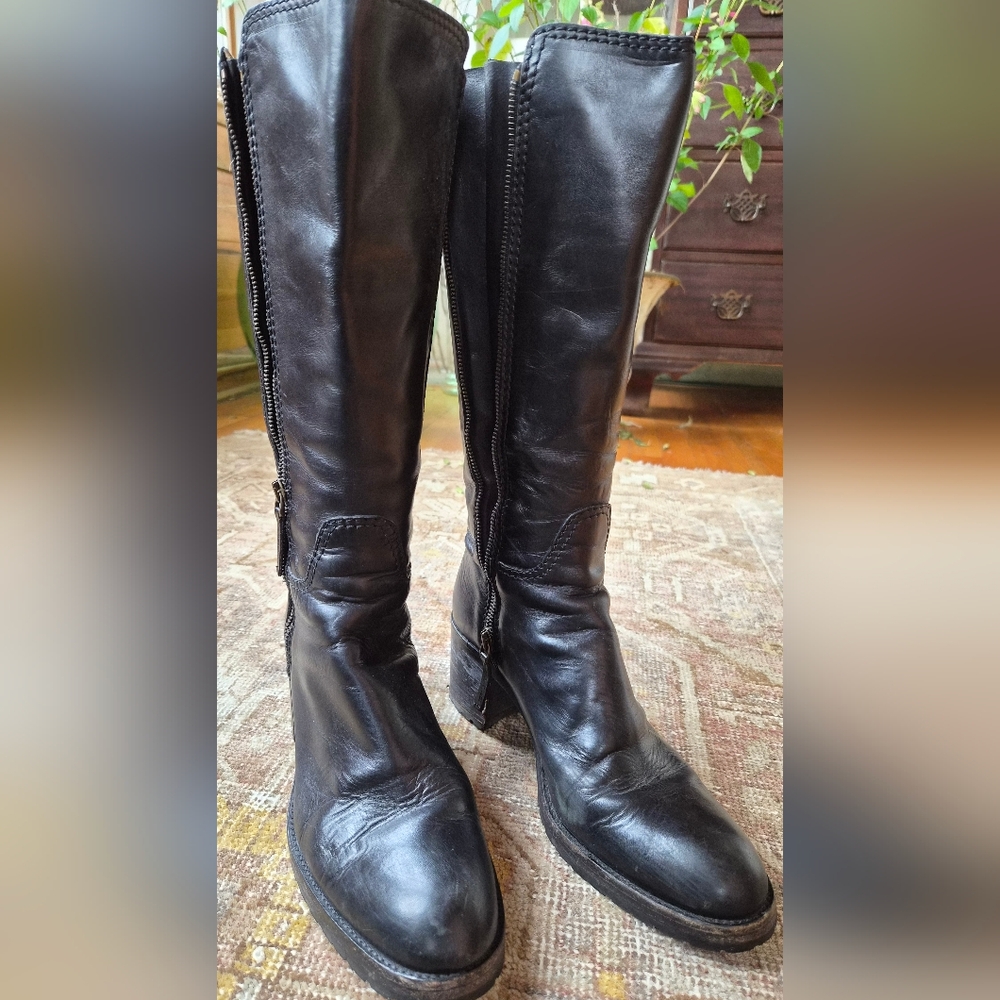 Sartore Black Leather Knee-High Boots